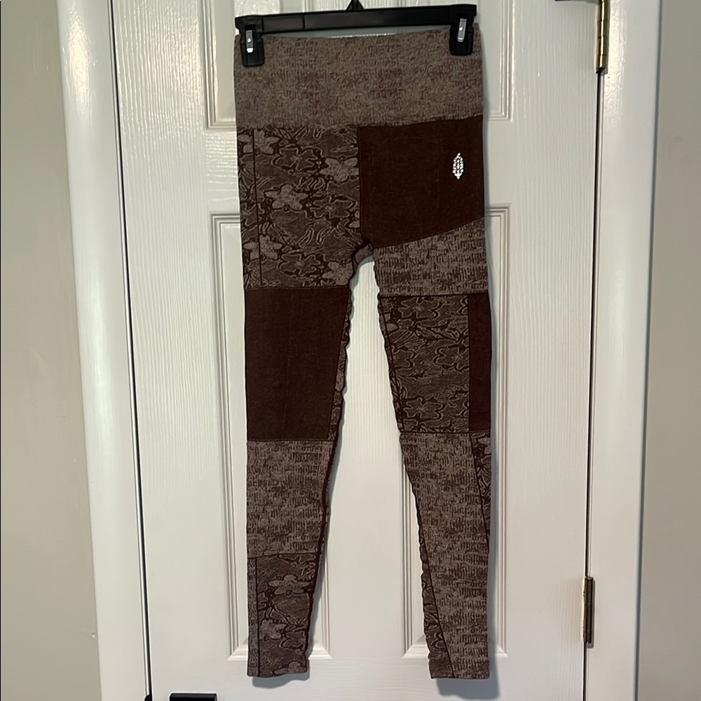 Free People Brown Patchwork High-Waist Leggings